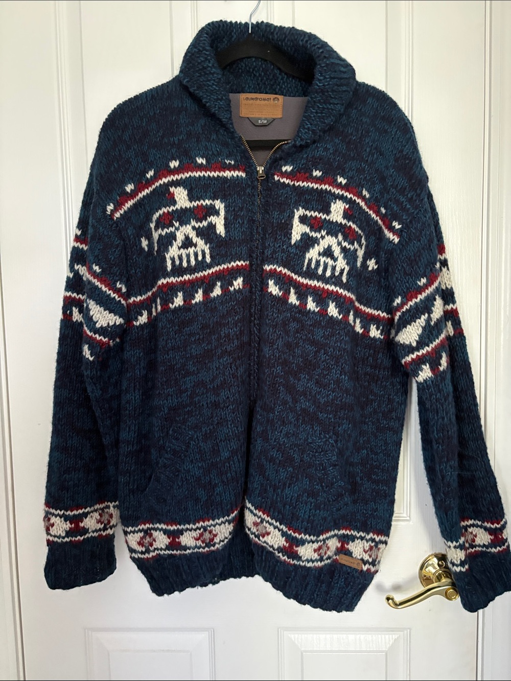 Laundromat Chunky Navy Zip-Up Fair Isle Sweater Jacket from Sundance S/M